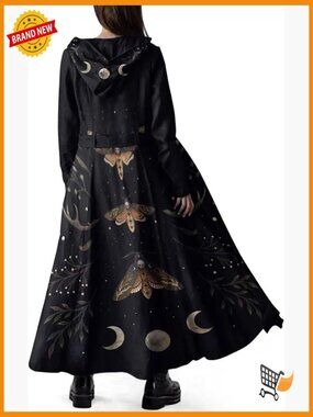 Gothic Long Fleece Trench Coat Winter Hooded Belted Peacoat